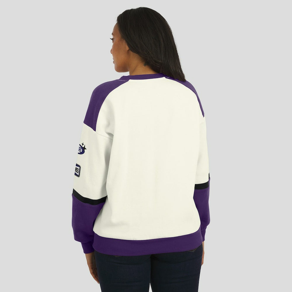 Baltimore Ravens WEAR by Erin Andrews Women's Racing Crew V-Neck Sweatshirt Cream | NFL