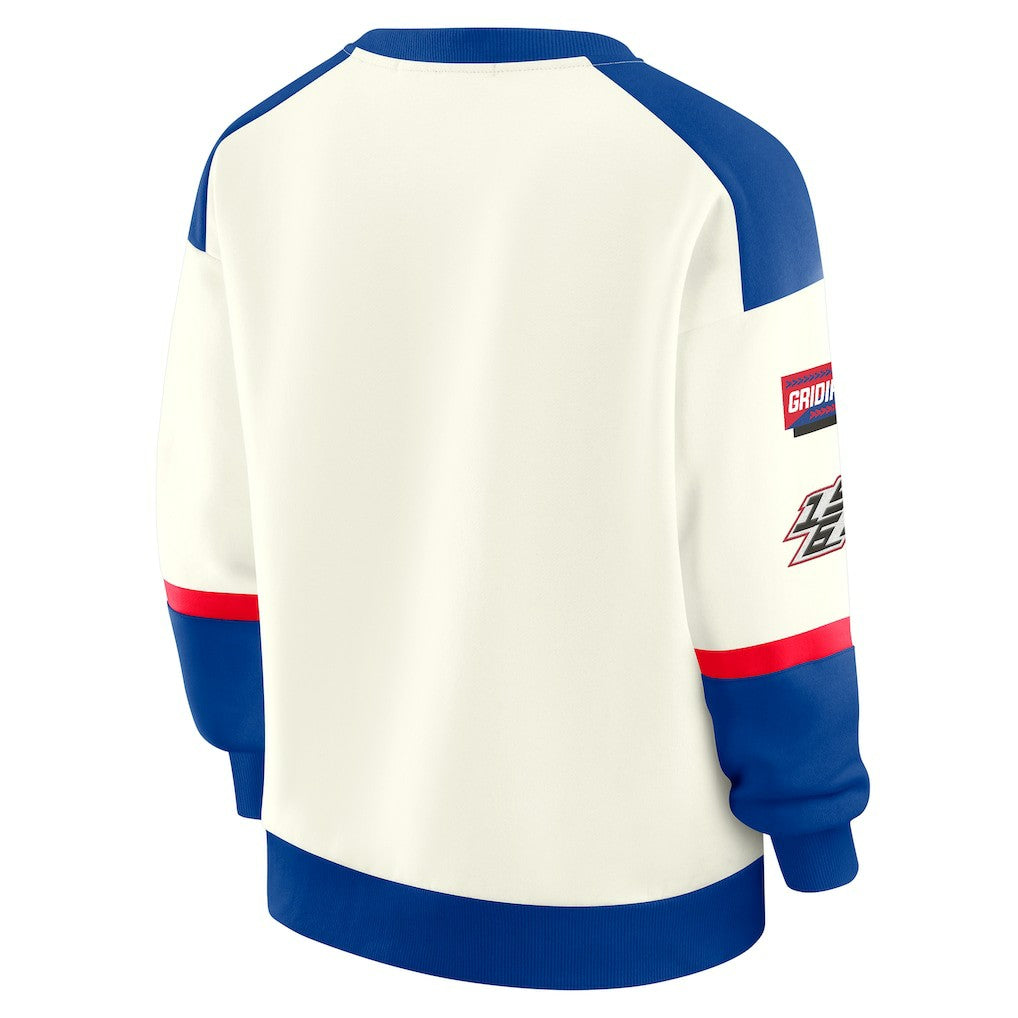 Buffalo Bills WEAR by Erin Andrews Women's Racing Crew V-Neck Sweatshirt Cream | NFL