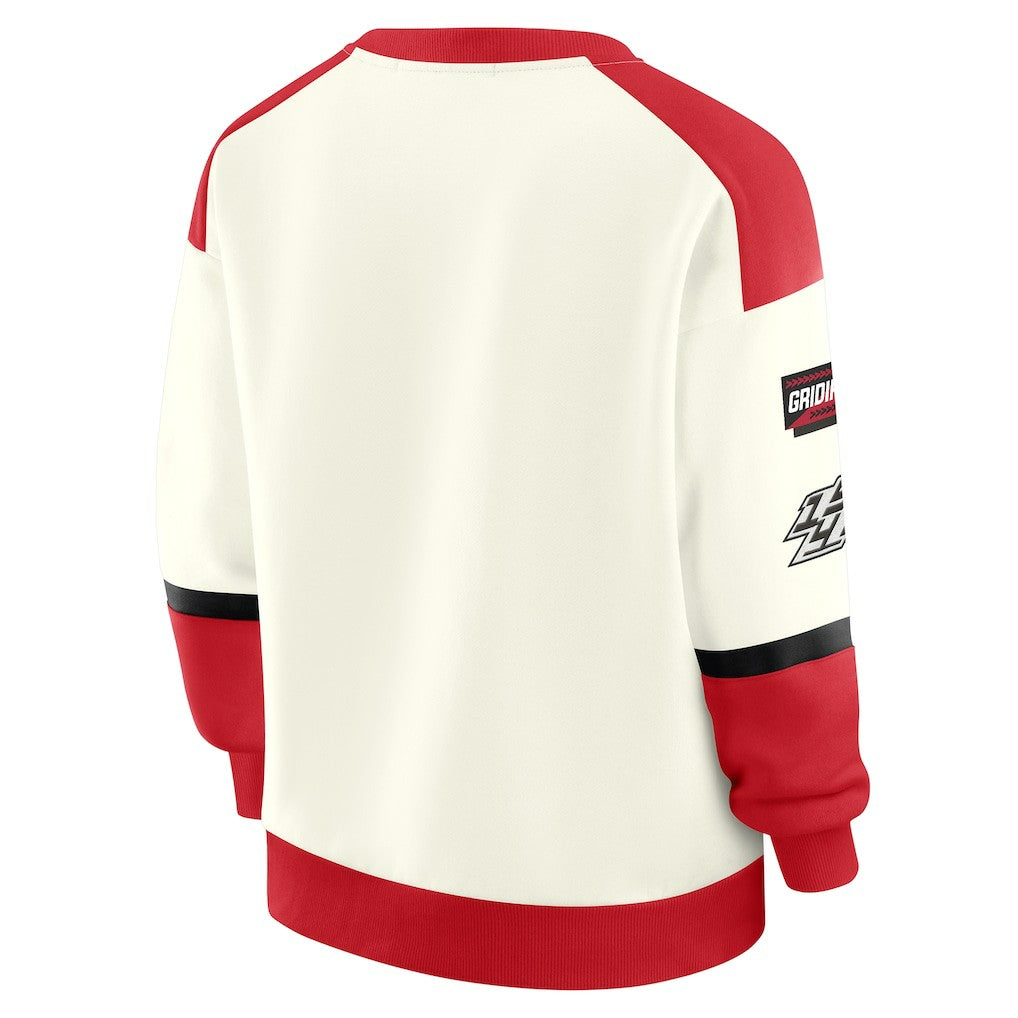 San Francisco 49ers WEAR by Erin Andrews Women's Racing Crew V-Neck Sweatshirt Cream | NFL