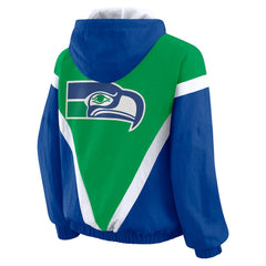 Seattle Seahawks WEAR by Erin Andrews Women's Plus Size Retro Crinkle Full-Zip Hoodie Windbreaker Jacket Kelly Green/Royal | NFL