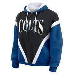 Indianapolis Colts WEAR by Erin Andrews Women's Plus Size Retro Crinkle Full-Zip Hoodie Windbreaker Jacket Black/Royal | NFL