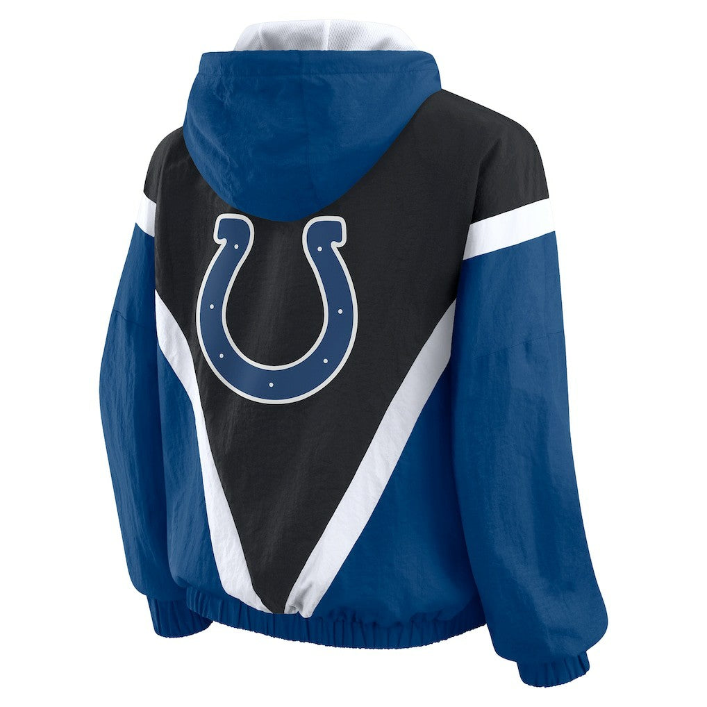 Indianapolis Colts WEAR by Erin Andrews Women's Plus Size Retro Crinkle Full-Zip Hoodie Windbreaker Jacket Black/Royal | NFL