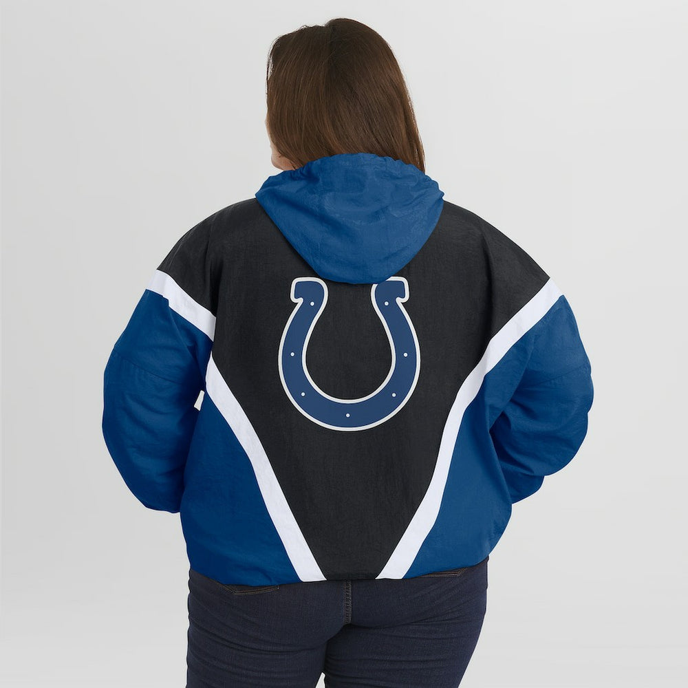 Indianapolis Colts WEAR by Erin Andrews Women's Plus Size Retro Crinkle Full-Zip Hoodie Windbreaker Jacket Black/Royal | NFL