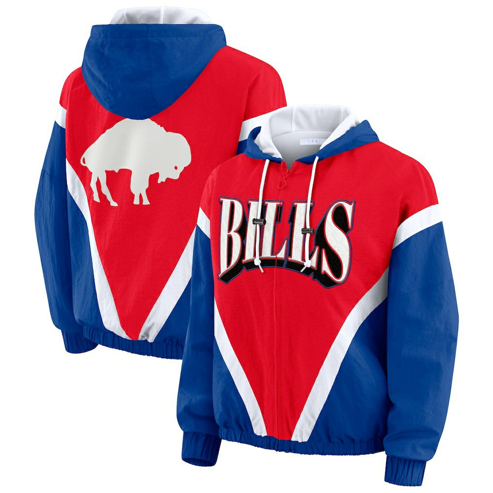 Buffalo Bills WEAR by Erin Andrews Women's Plus Size Retro Crinkle Full-Zip Hoodie Windbreaker Jacket Red/Royal | NFL