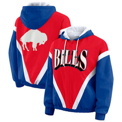 Buffalo Bills WEAR by Erin Andrews Women's Plus Size Retro Crinkle Full-Zip Hoodie Windbreaker Jacket Red/Royal | NFL