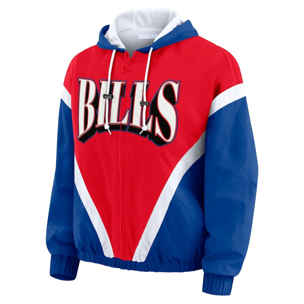 Buffalo Bills WEAR by Erin Andrews Women's Plus Size Retro Crinkle Full-Zip Hoodie Windbreaker Jacket Red/Royal | NFL