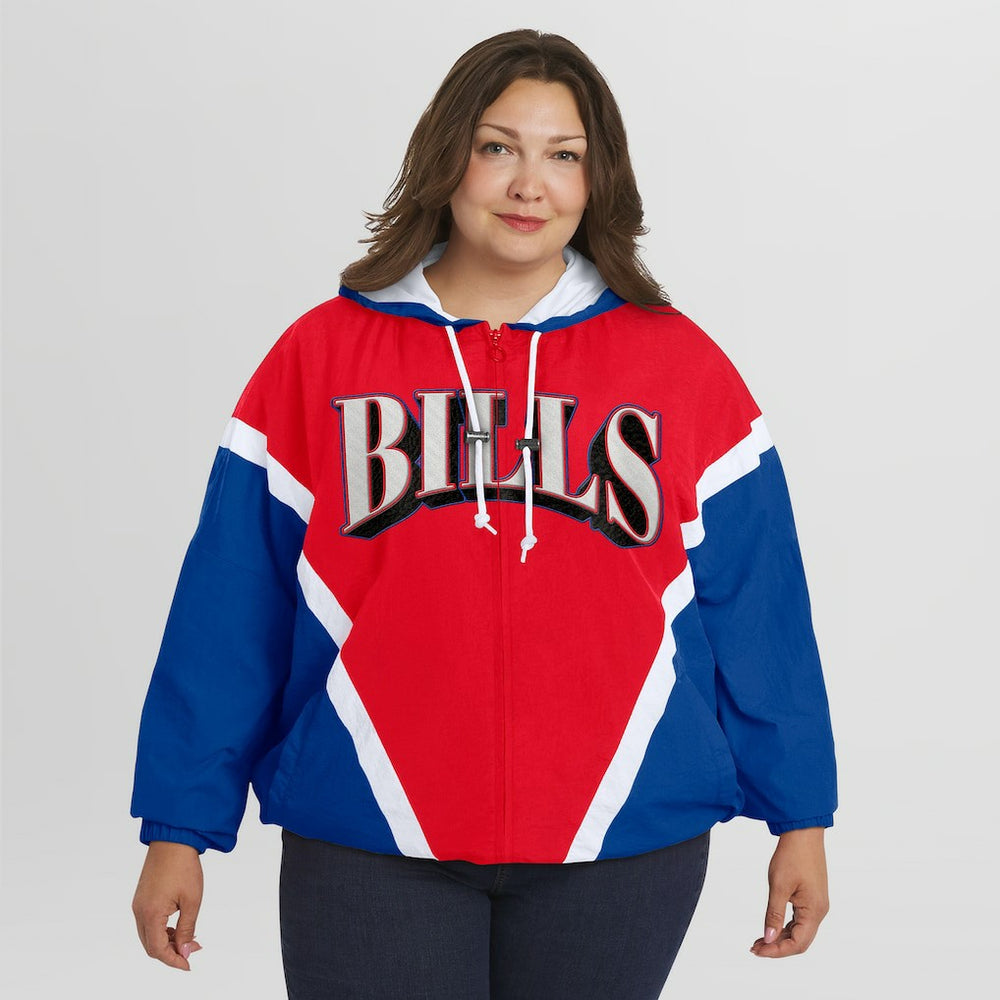 Buffalo Bills WEAR by Erin Andrews Women's Plus Size Retro Crinkle Full-Zip Hoodie Windbreaker Jacket Red/Royal | NFL