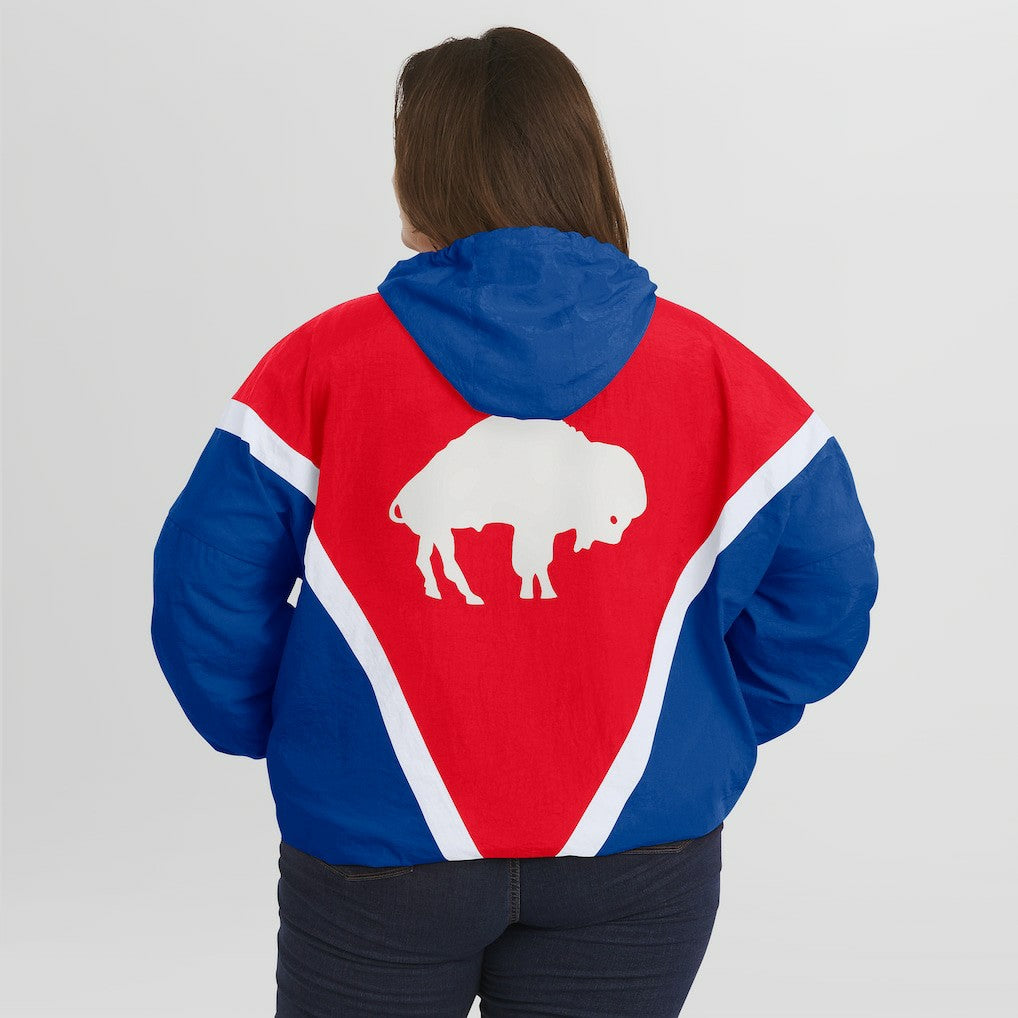 Buffalo Bills WEAR by Erin Andrews Women's Plus Size Retro Crinkle Full-Zip Hoodie Windbreaker Jacket Red/Royal | NFL