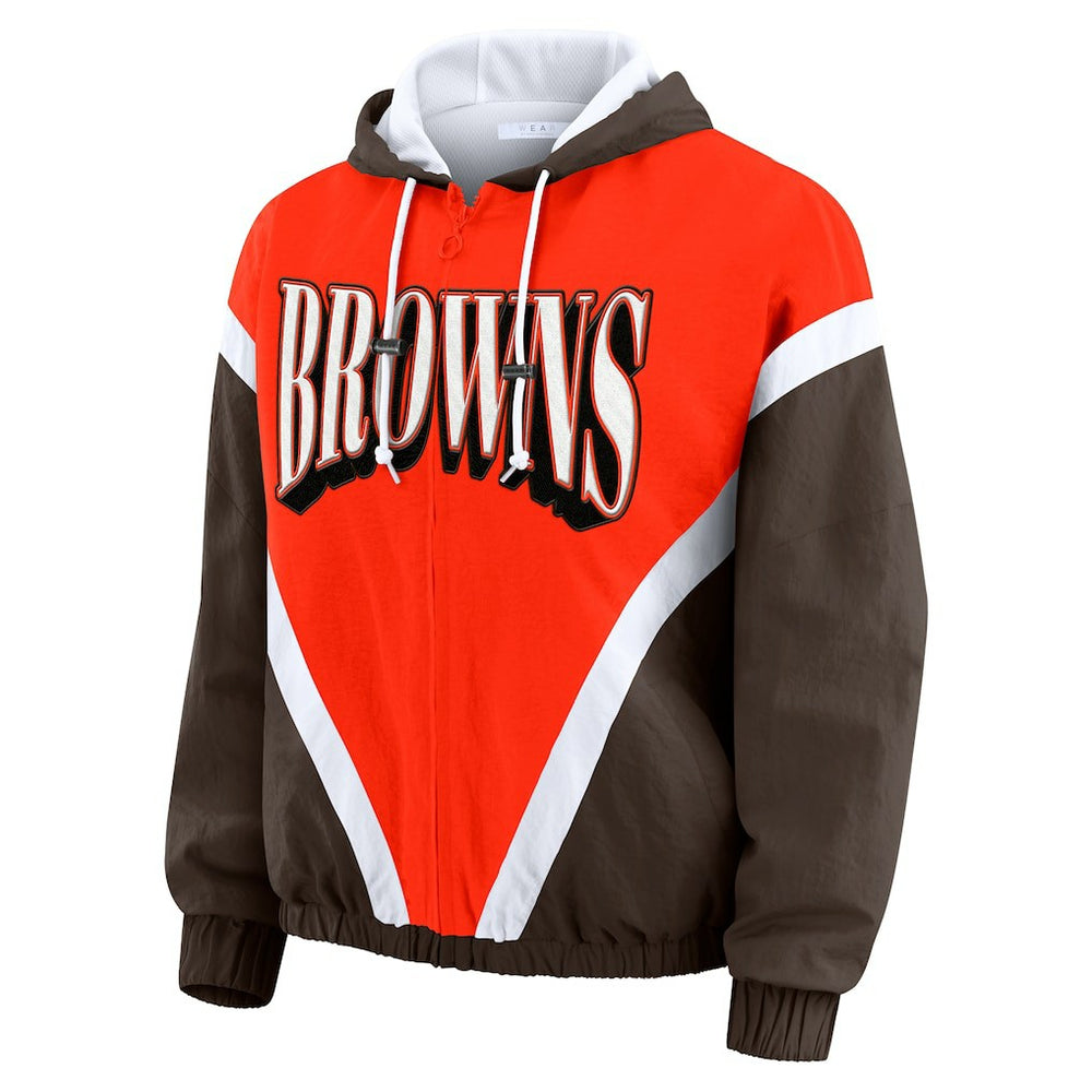 Cleveland Browns WEAR by Erin Andrews Women's Plus Size Retro Crinkle Full-Zip Hoodie Windbreaker Jacket Orange/Brown | NFL