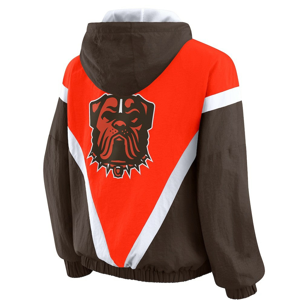 Cleveland Browns WEAR by Erin Andrews Women's Plus Size Retro Crinkle Full-Zip Hoodie Windbreaker Jacket Orange/Brown | NFL