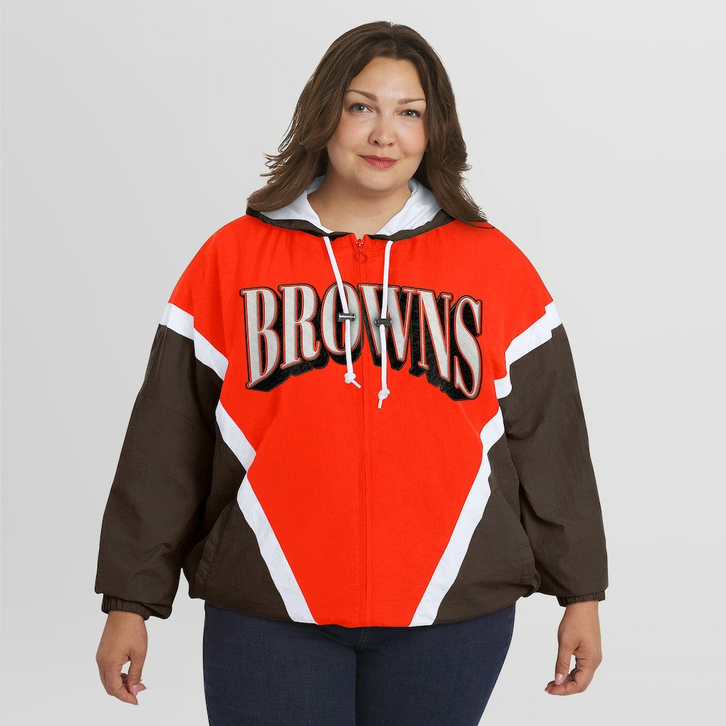 Cleveland Browns WEAR by Erin Andrews Women's Plus Size Retro Crinkle Full-Zip Hoodie Windbreaker Jacket Orange/Brown | NFL