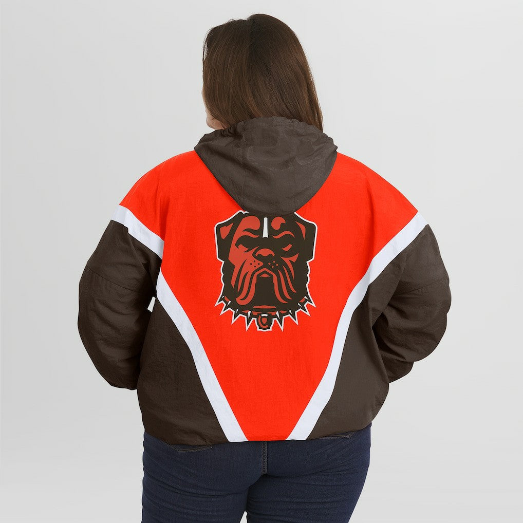 Cleveland Browns WEAR by Erin Andrews Women's Plus Size Retro Crinkle Full-Zip Hoodie Windbreaker Jacket Orange/Brown | NFL