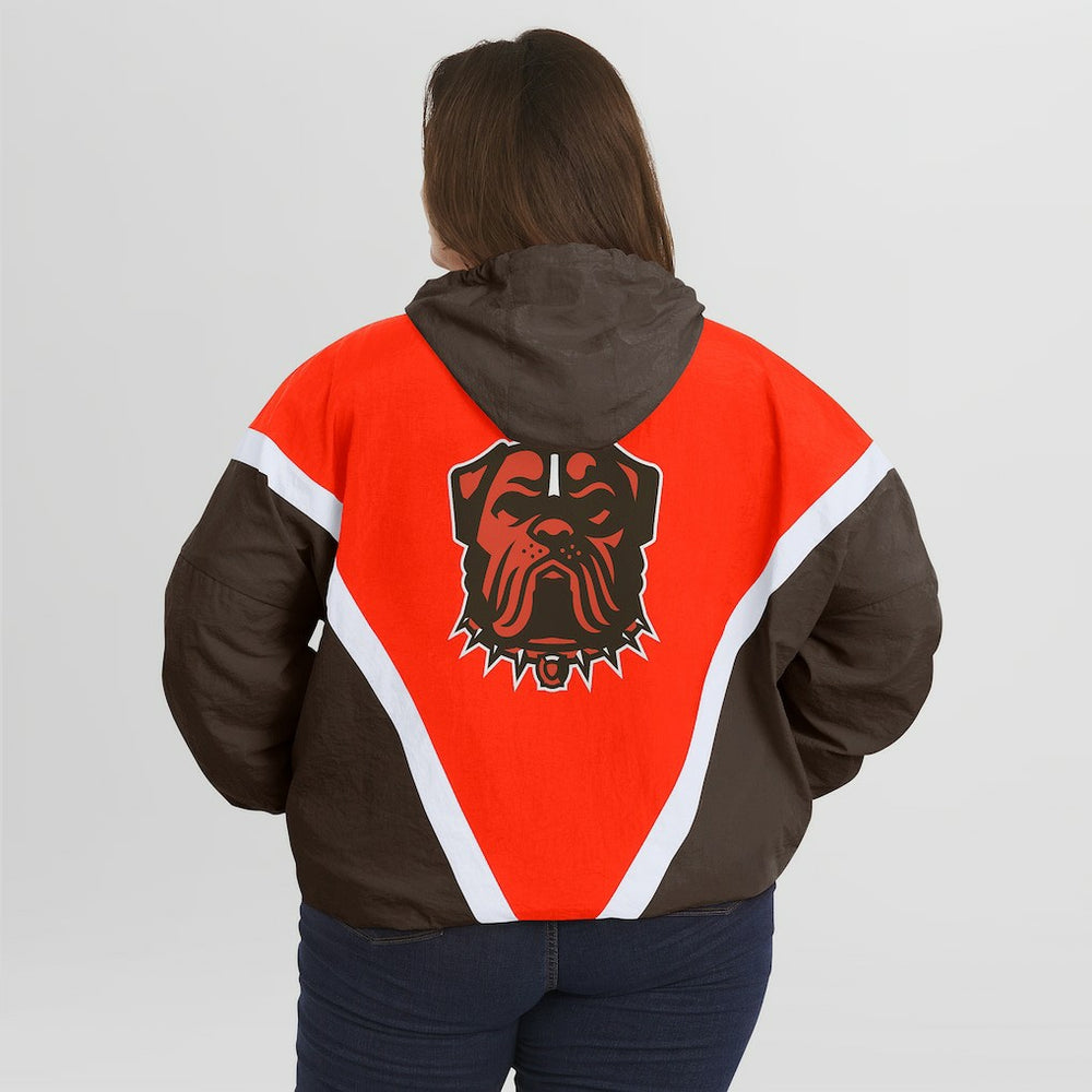 Cleveland Browns WEAR by Erin Andrews Women's Plus Size Retro Crinkle Full-Zip Hoodie Windbreaker Jacket Orange/Brown | NFL