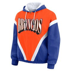 Denver Broncos WEAR by Erin Andrews Women's Plus Size Retro Crinkle Full-Zip Hoodie Windbreaker Jacket Orange/Royal | NFL