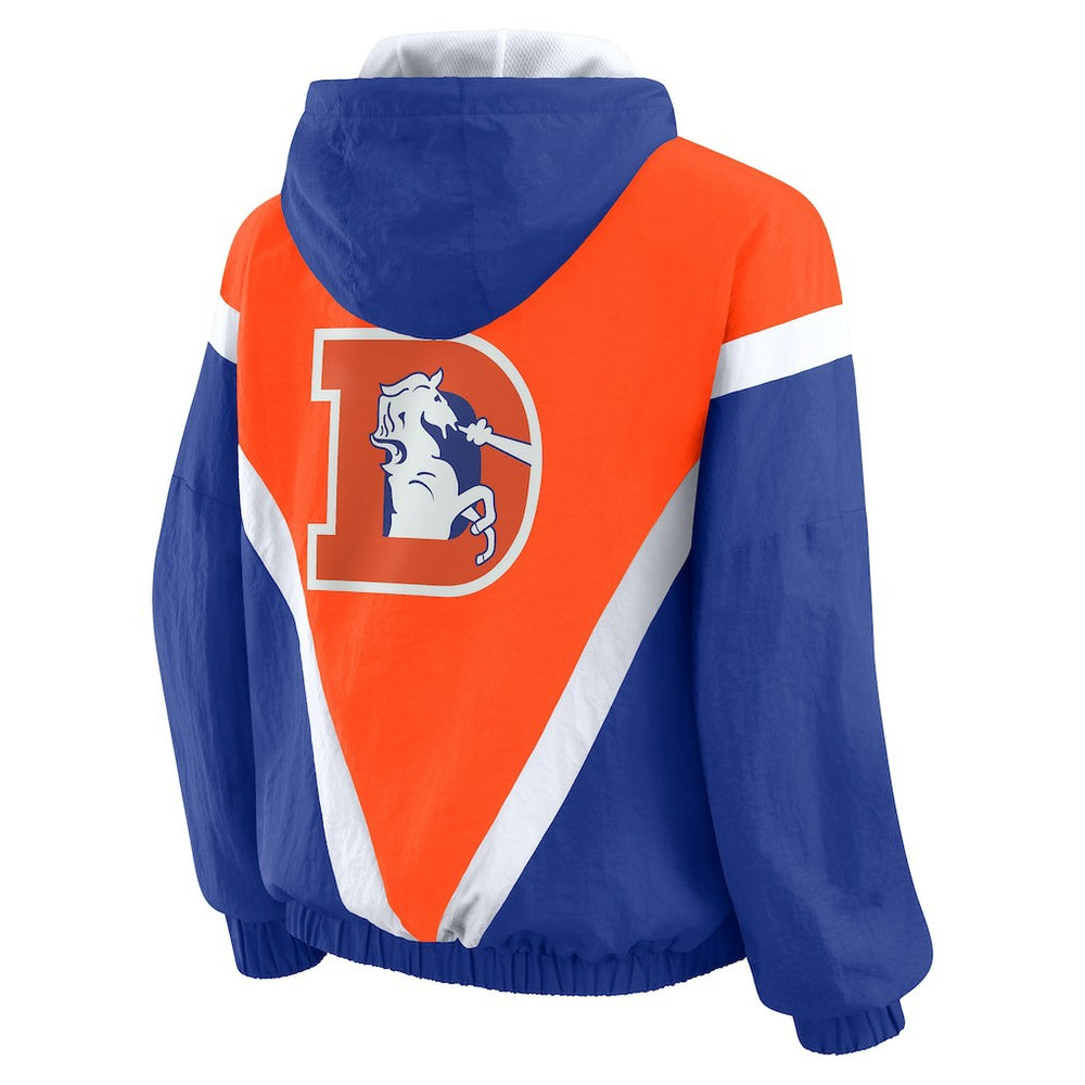 Denver Broncos WEAR by Erin Andrews Women's Plus Size Retro Crinkle Full-Zip Hoodie Windbreaker Jacket Orange/Royal | NFL