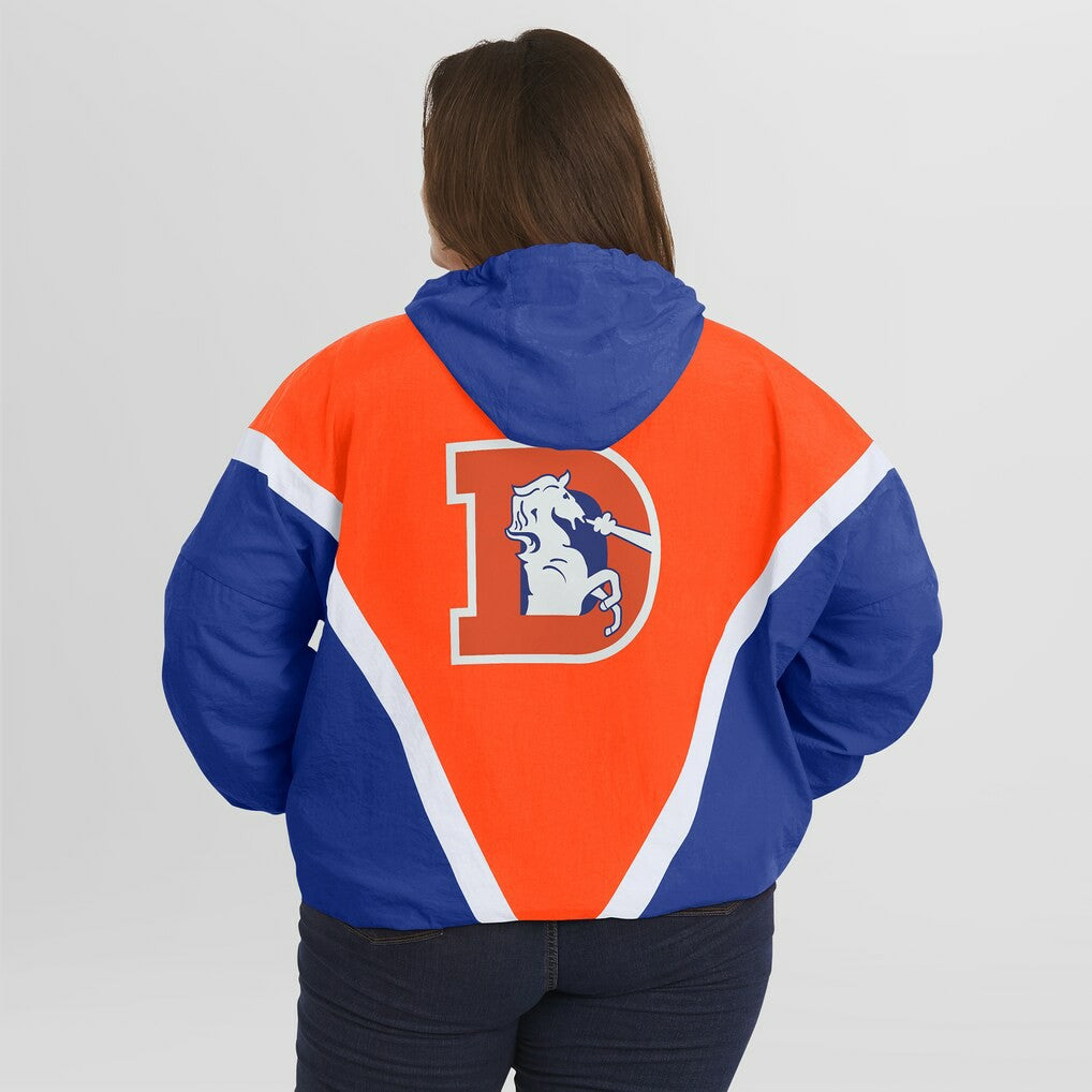 Denver Broncos WEAR by Erin Andrews Women's Plus Size Retro Crinkle Full-Zip Hoodie Windbreaker Jacket Orange/Royal | NFL