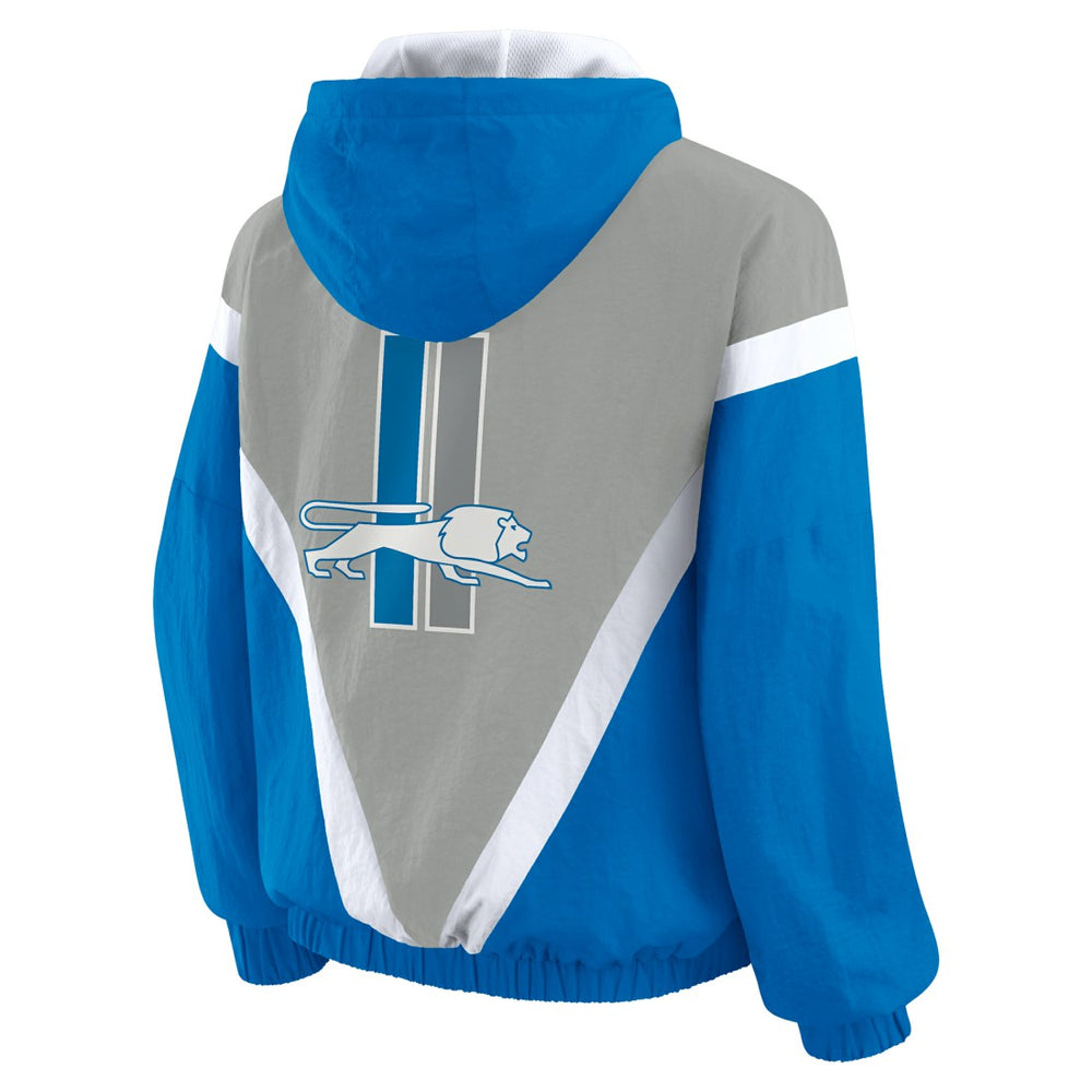 Detroit Lions WEAR by Erin Andrews Women's Plus Size Retro Crinkle Full-Zip Hoodie Windbreaker Jacket Blue/Gray | NFL