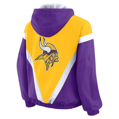 Minnesota Vikings WEAR by Erin Andrews Women's Plus Size Retro Crinkle Full-Zip Hoodie Windbreaker Jacket Gold/Purple | NFL