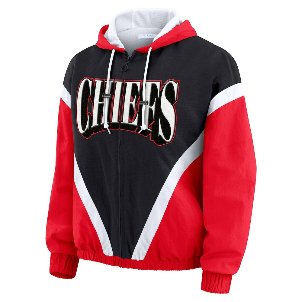 Kansas City Chiefs WEAR by Erin Andrews Women's Plus Size Retro Crinkle Full-Zip Hoodie Windbreaker Jacket Red/Black | NFL