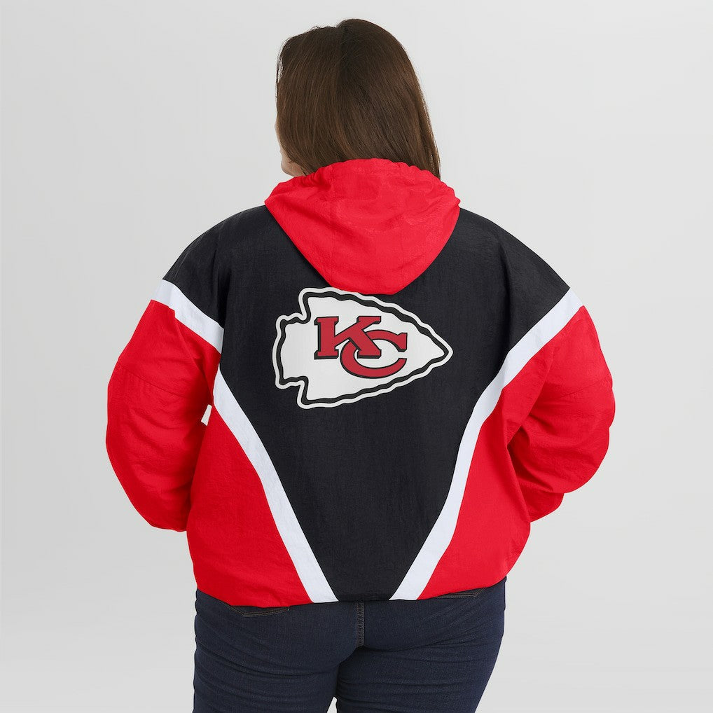 Kansas City Chiefs WEAR by Erin Andrews Women's Plus Size Retro Crinkle Full-Zip Hoodie Windbreaker Jacket Red/Black | NFL
