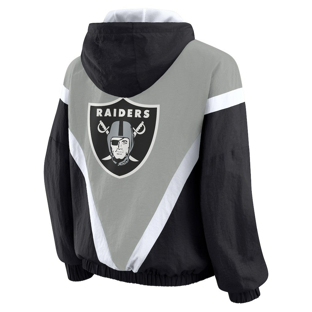 Las Vegas Raiders WEAR by Erin Andrews Women's Plus Size Retro Crinkle Full-Zip Hoodie Windbreaker Jacket Black/Gray | NFL
