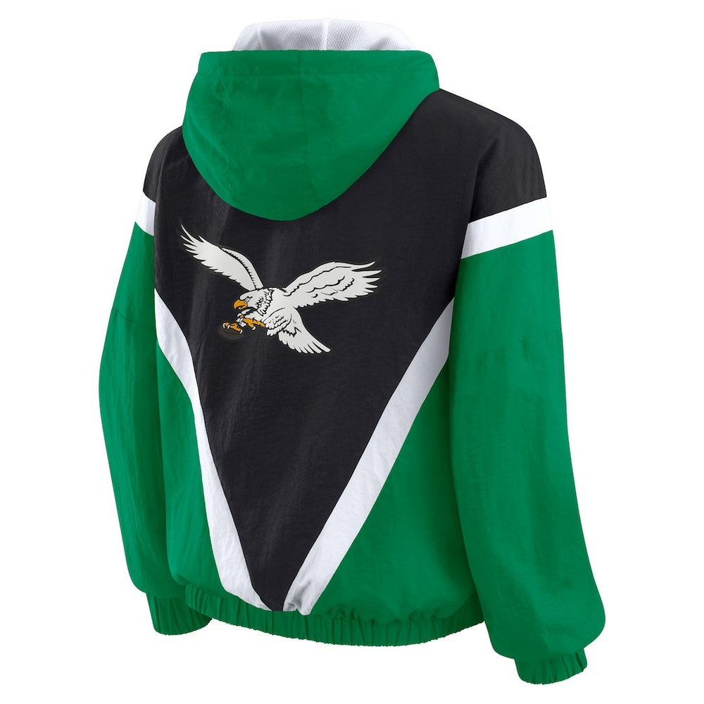 Philadelphia Eagles WEAR by Erin Andrews Women's Plus Size Retro Crinkle Full-Zip Hoodie Windbreaker Jacket Kelly Green/Black | NFL
