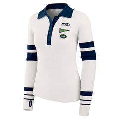 Seattle Seahawks WEAR by Erin Andrews Women's Ribbed Henley Polo Sweater White | NFL