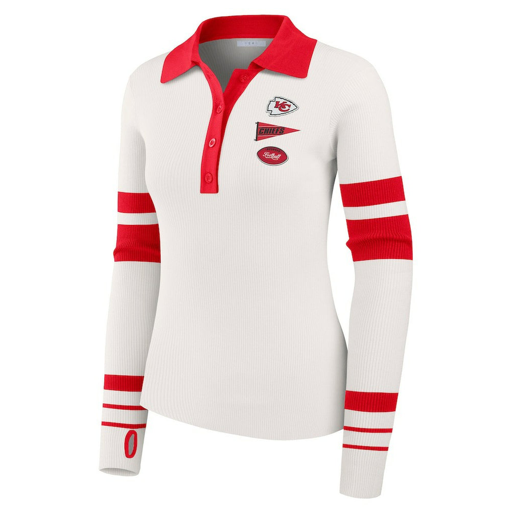 Kansas City Chiefs WEAR by Erin Andrews Women's Ribbed Henley Polo Sweater White | NFL