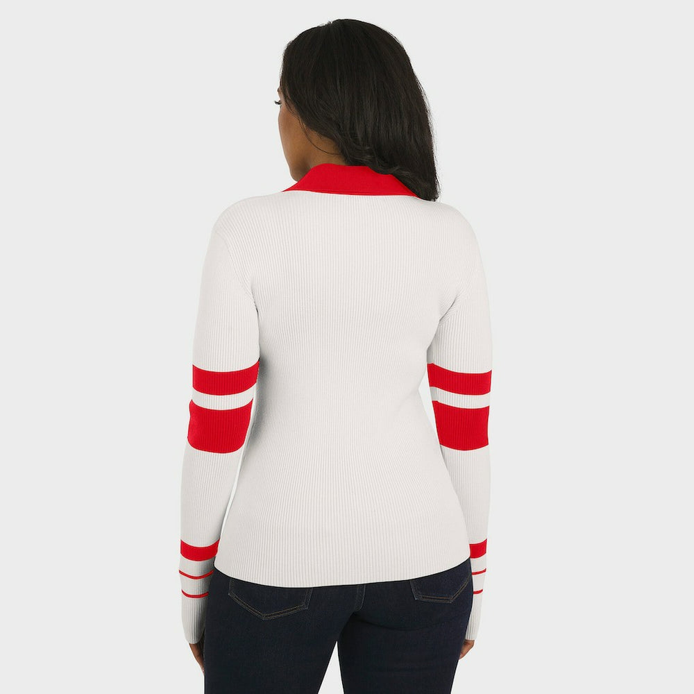 Kansas City Chiefs WEAR by Erin Andrews Women's Ribbed Henley Polo Sweater White | NFL