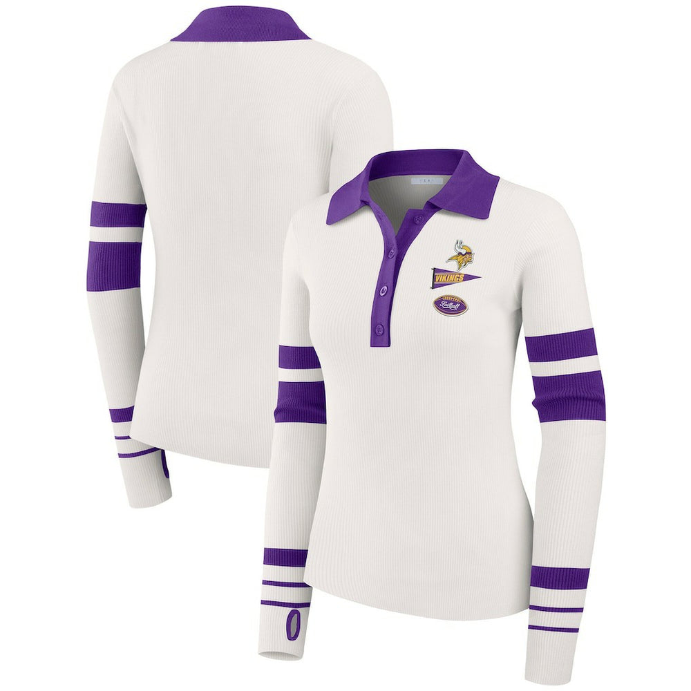 Minnesota Vikings WEAR by Erin Andrews Women's Ribbed Henley Polo Sweater White | NFL