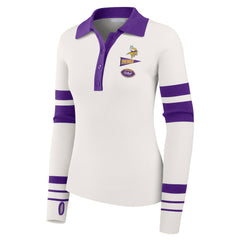 Minnesota Vikings WEAR by Erin Andrews Women's Ribbed Henley Polo Sweater White | NFL