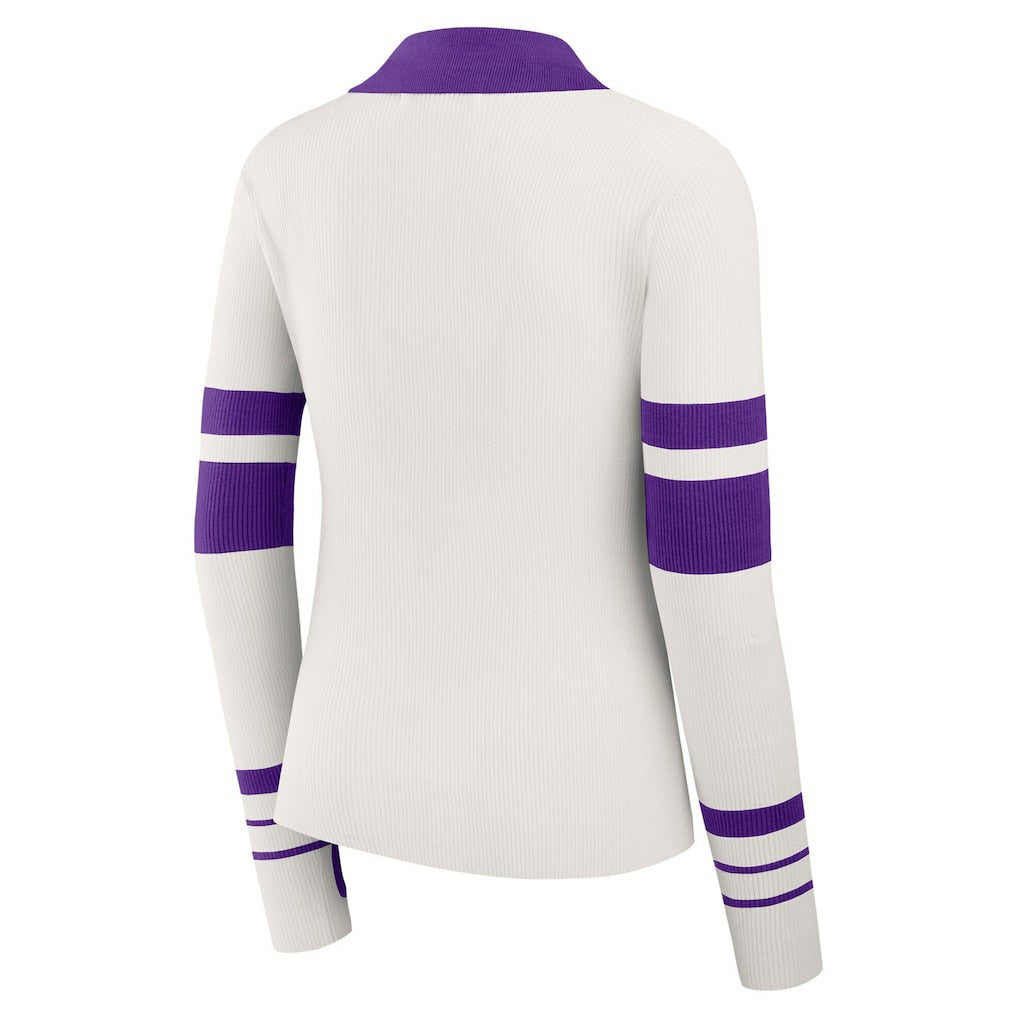 Minnesota Vikings WEAR by Erin Andrews Women's Ribbed Henley Polo Sweater White | NFL