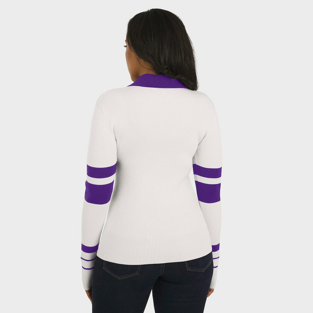 Minnesota Vikings WEAR by Erin Andrews Women's Ribbed Henley Polo Sweater White | NFL