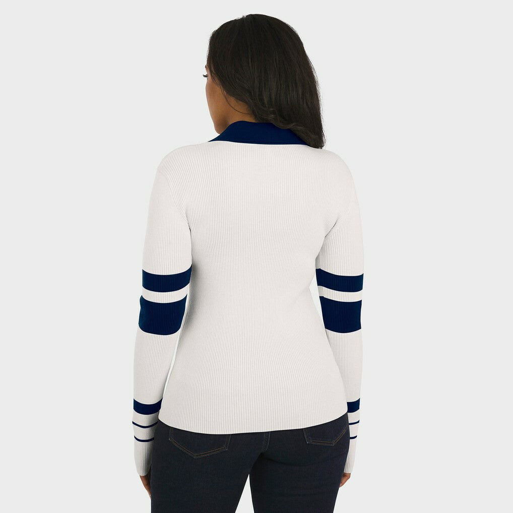 New England Patriots WEAR by Erin Andrews Women's Ribbed Henley Polo Sweater White | NFL