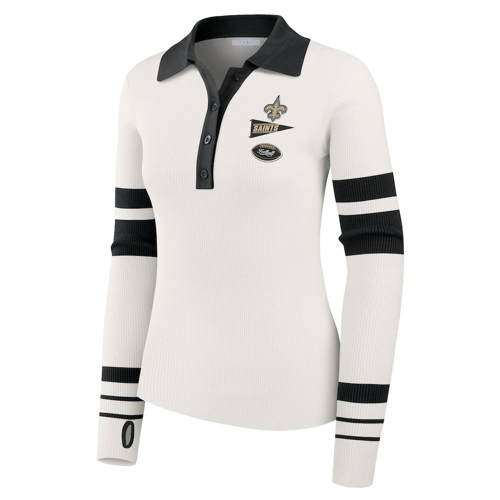New Orleans Saints WEAR by Erin Andrews Women's Ribbed Henley Polo Sweater White | NFL