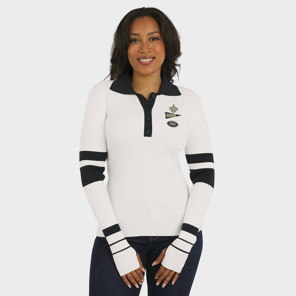 New Orleans Saints WEAR by Erin Andrews Women's Ribbed Henley Polo Sweater White | NFL