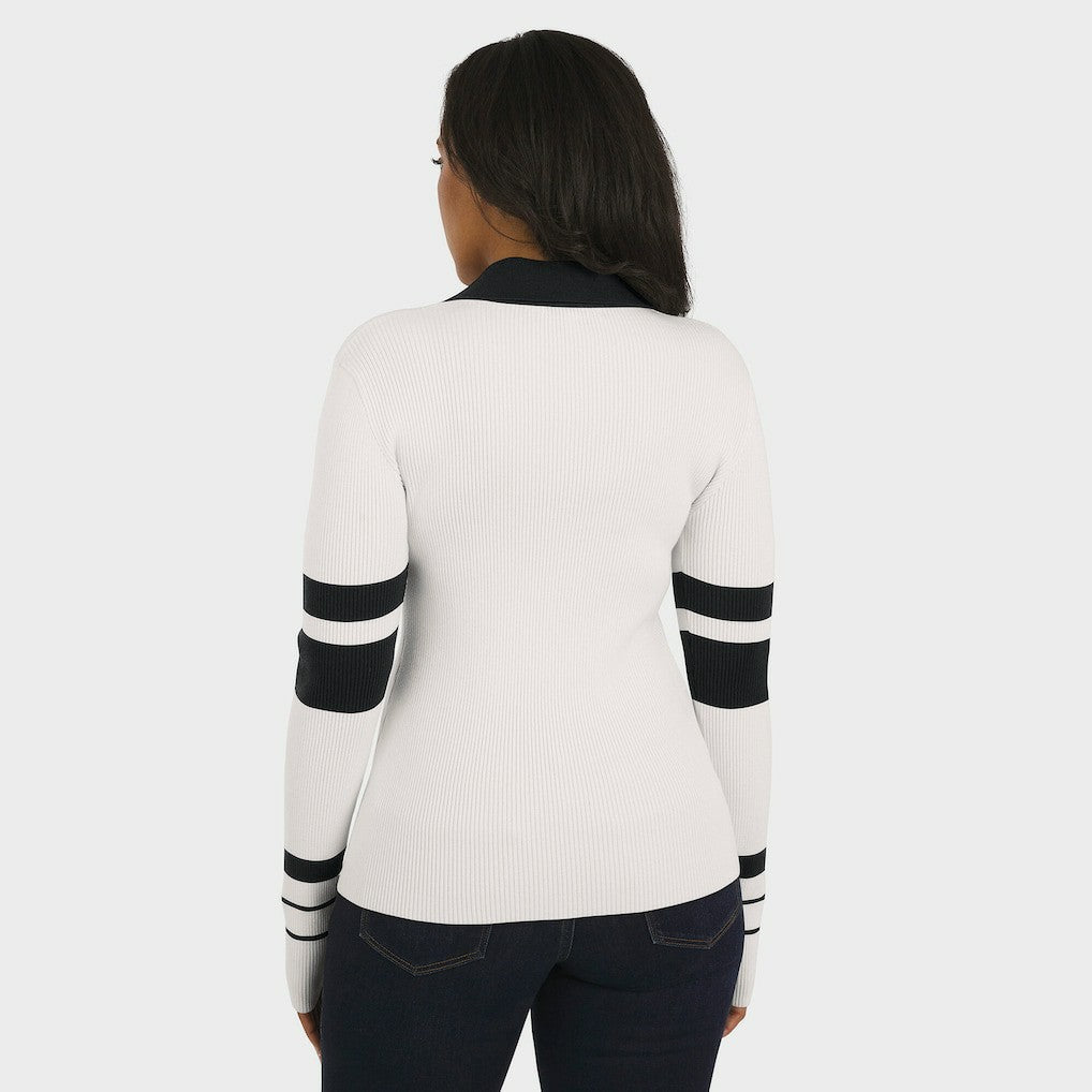 New Orleans Saints WEAR by Erin Andrews Women's Ribbed Henley Polo Sweater White | NFL