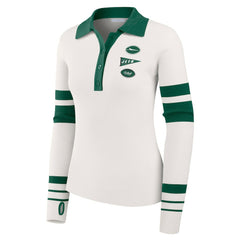 New York Jets WEAR by Erin Andrews Women's Ribbed Henley Polo Sweater White | NFL