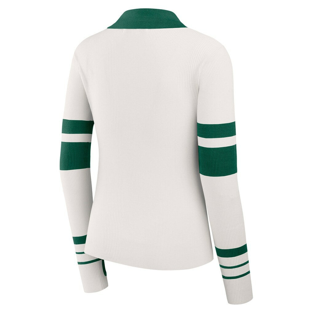 New York Jets WEAR by Erin Andrews Women's Ribbed Henley Polo Sweater White | NFL