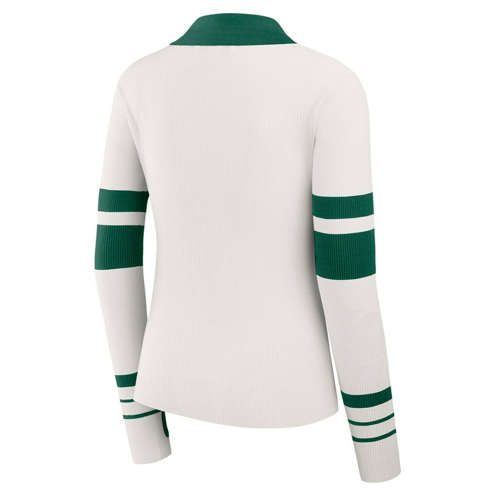 New York Jets WEAR by Erin Andrews Women's Ribbed Henley Polo Sweater White | NFL