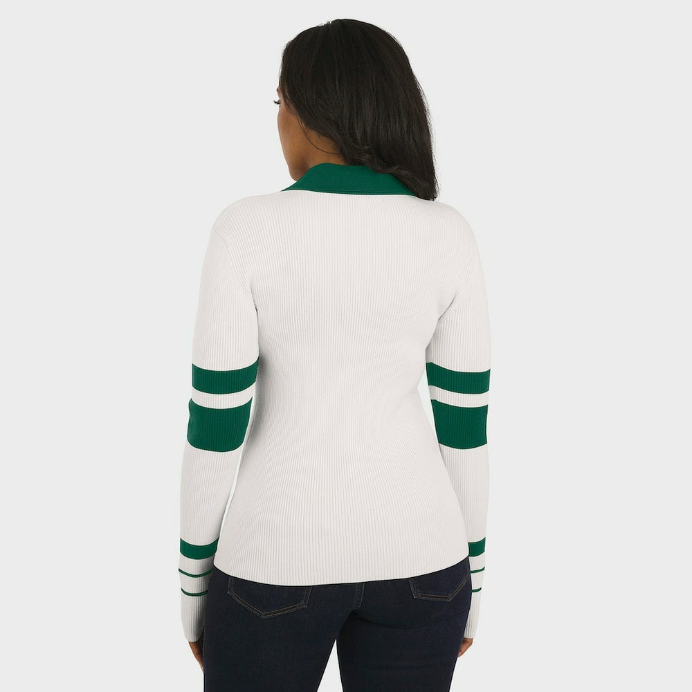 New York Jets WEAR by Erin Andrews Women's Ribbed Henley Polo Sweater White | NFL