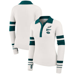 Philadelphia Eagles WEAR by Erin Andrews Women's Ribbed Henley Polo Sweater White | NFL