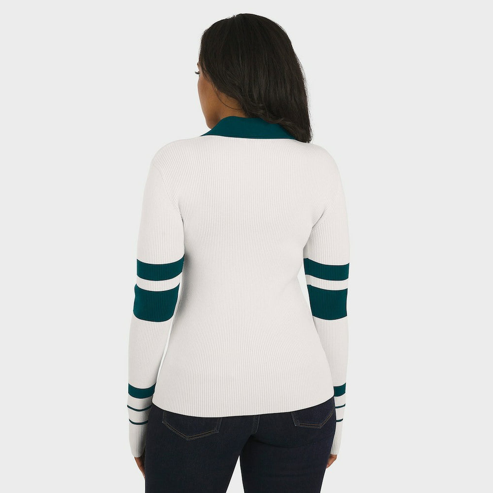 Philadelphia Eagles WEAR by Erin Andrews Women's Ribbed Henley Polo Sweater White | NFL