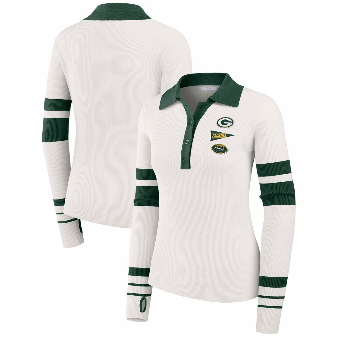 Green Bay Packers WEAR by Erin Andrews Women's Ribbed Henley Polo Sweater White | NFL