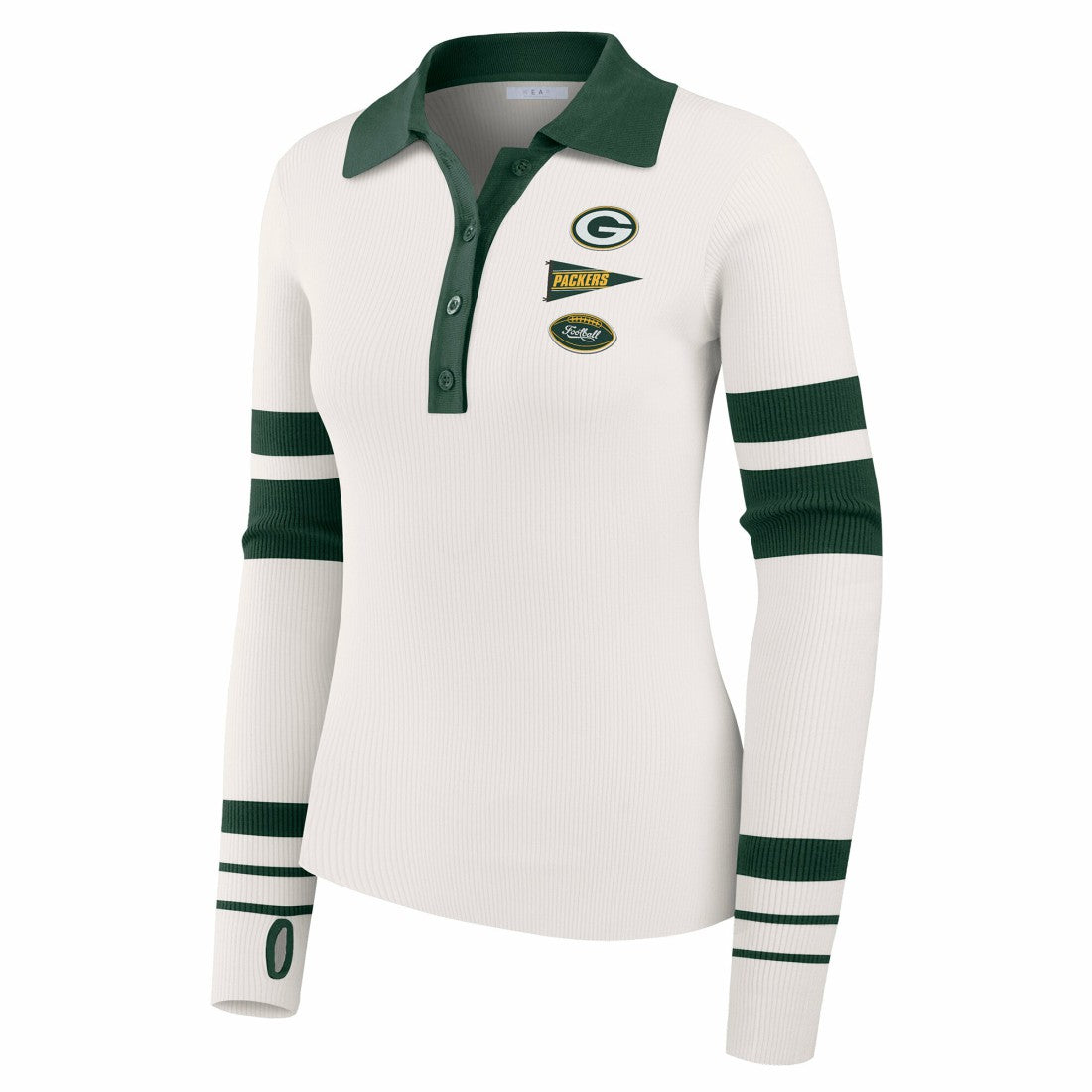 Green Bay Packers WEAR by Erin Andrews Women's Ribbed Henley Polo Sweater White | NFL