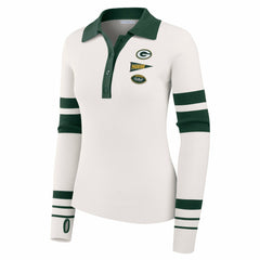 Green Bay Packers WEAR by Erin Andrews Women's Ribbed Henley Polo Sweater White | NFL