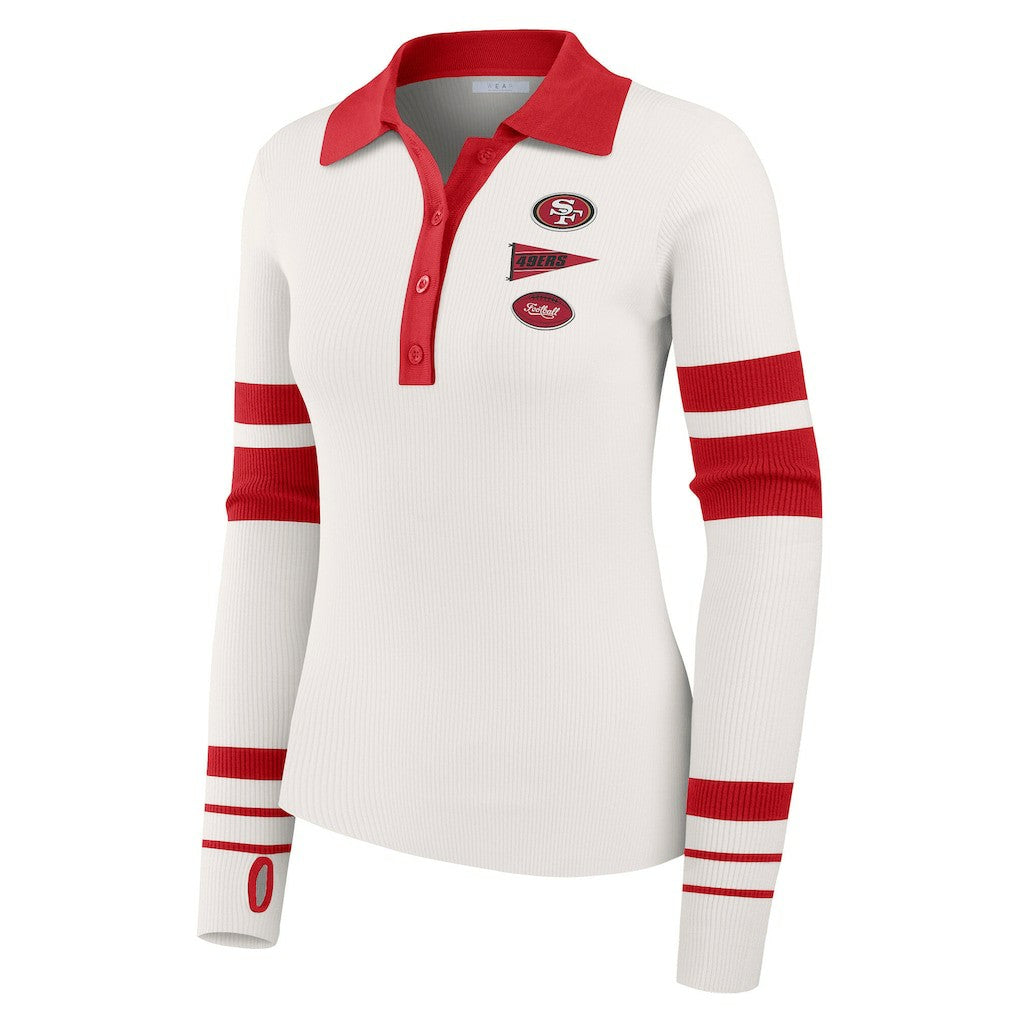 San Francisco 49ers WEAR by Erin Andrews Women's Ribbed Henley Polo Sweater White | NFL