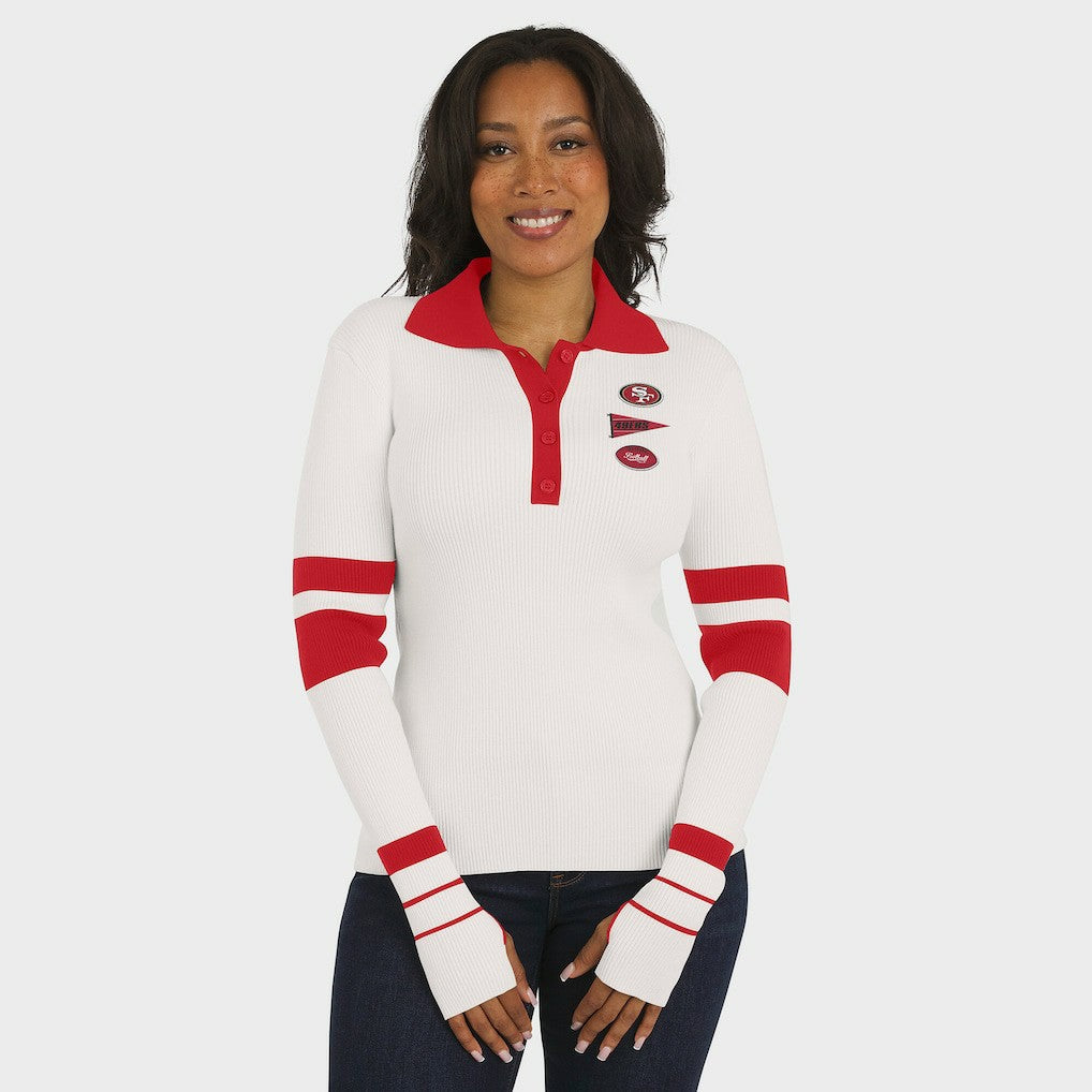 San Francisco 49ers WEAR by Erin Andrews Women's Ribbed Henley Polo Sweater White | NFL