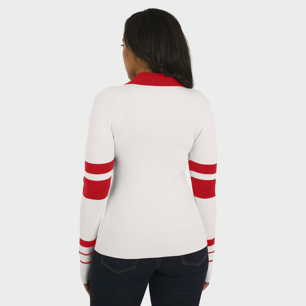 San Francisco 49ers WEAR by Erin Andrews Women's Ribbed Henley Polo Sweater White | NFL
