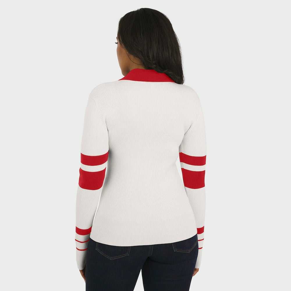 San Francisco 49ers WEAR by Erin Andrews Women's Ribbed Henley Polo Sweater White | NFL